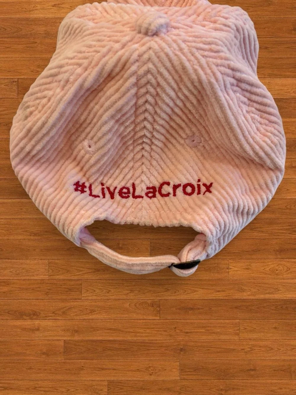 Corduroy Pink Baseball Cap with La Croix Can Embroidery
